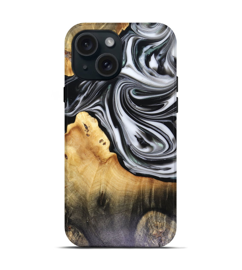 iPhone 15 Wood Live Edge Phone Case - Taina (Black & White, 816127)
