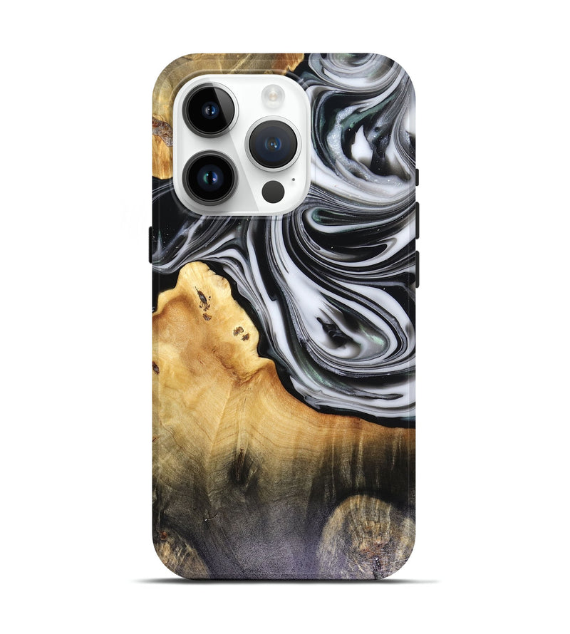 iPhone 15 Pro Wood Live Edge Phone Case - Taina (Black & White, 816127)