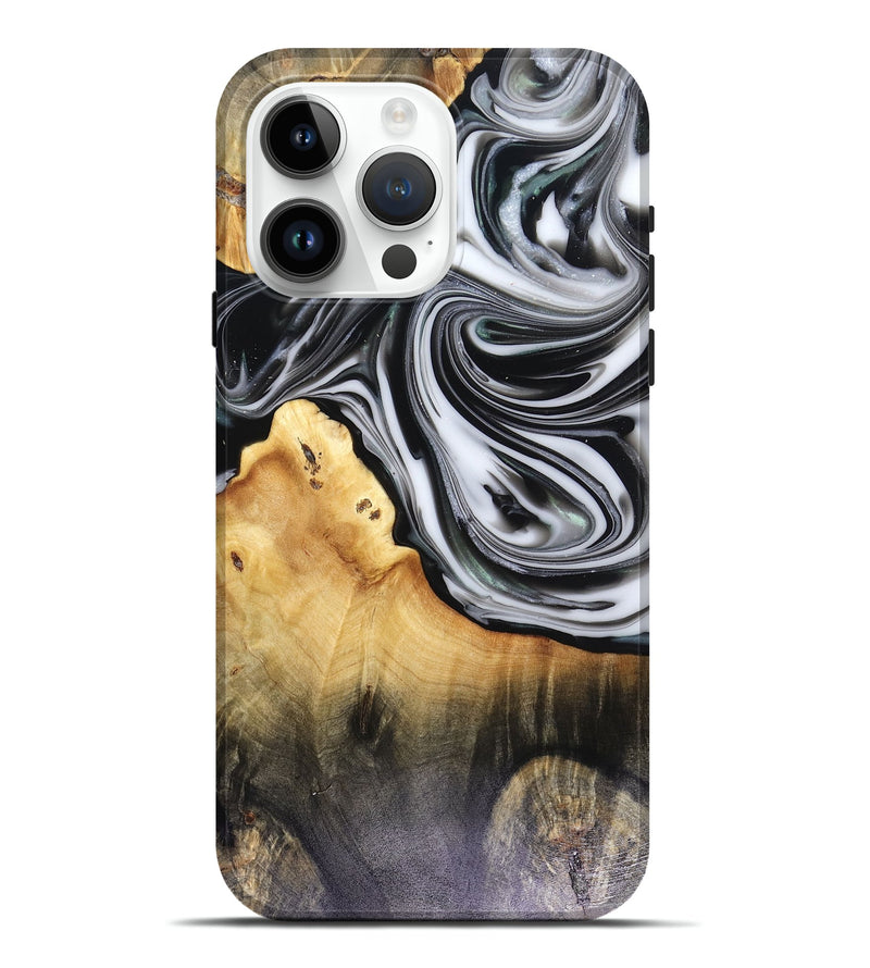 iPhone 15 Pro Max Wood Live Edge Phone Case - Taina (Black & White, 816127)