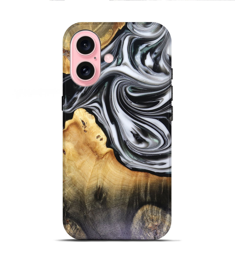 iPhone 16 Wood Live Edge Phone Case - Taina (Black & White, 816127)