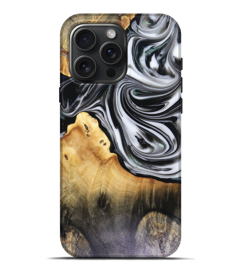 iPhone 16 Pro Max Wood Live Edge Phone Case - Taina (Black & White, 816127)