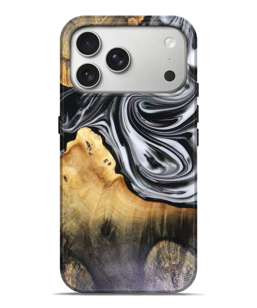 iPhone 17 Pro Max Wood Live Edge Phone Case - Taina (Black & White, 816127)