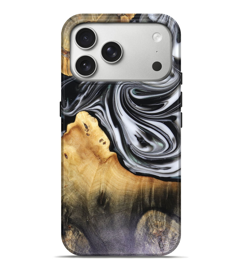 iPhone 17 Pro Max Wood Live Edge Phone Case - Taina (Black & White, 816127)
