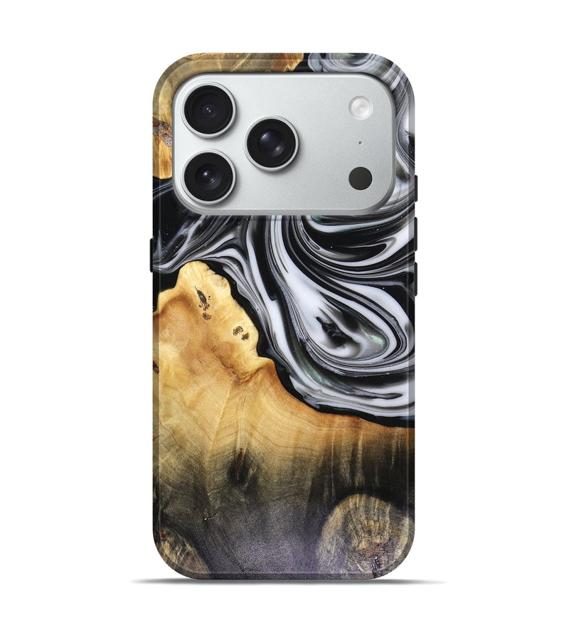 iPhone 18 Pro Wood Live Edge Phone Case - Taina (Black & White, 816127)