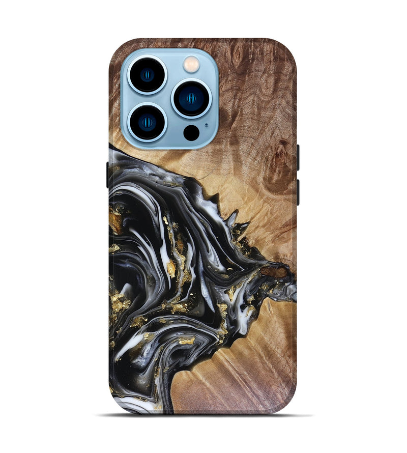 iPhone 14 Pro Wood Live Edge Phone Case - Augusta (Black & White, 816131)