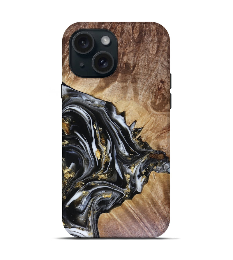 iPhone 15 Wood Live Edge Phone Case - Augusta (Black & White, 816131)
