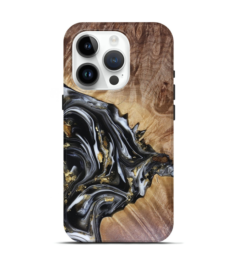 iPhone 15 Pro Wood Live Edge Phone Case - Augusta (Black & White, 816131)
