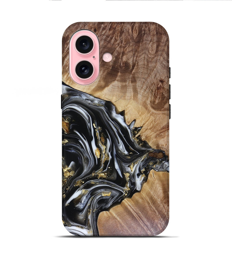 iPhone 16 Wood Live Edge Phone Case - Augusta (Black & White, 816131)