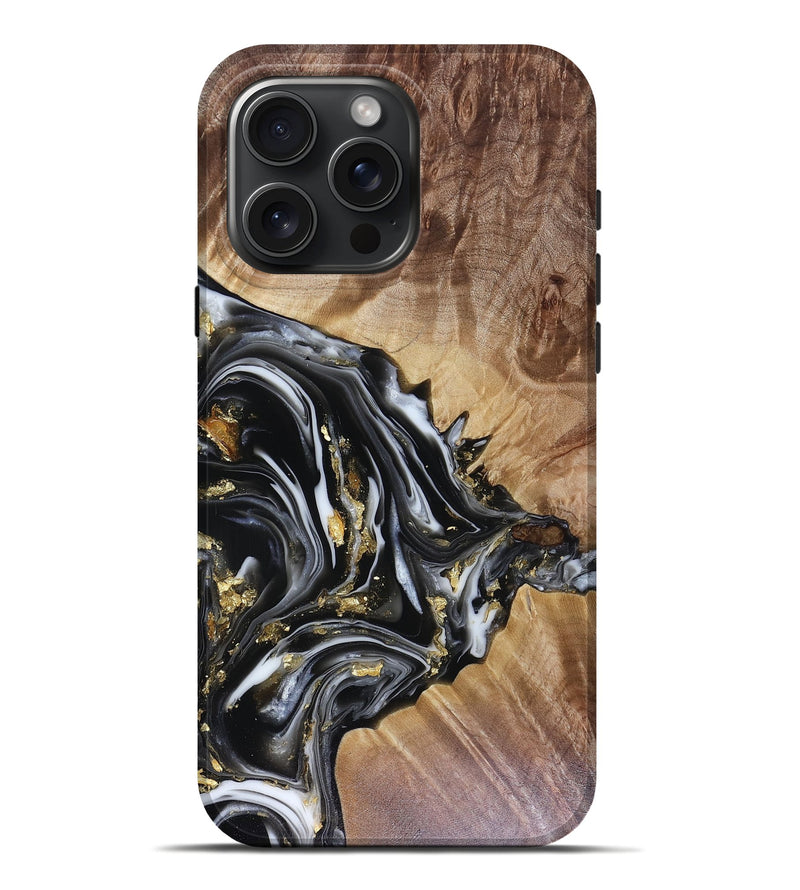 iPhone 16 Pro Max Wood Live Edge Phone Case - Augusta (Black & White, 816131)
