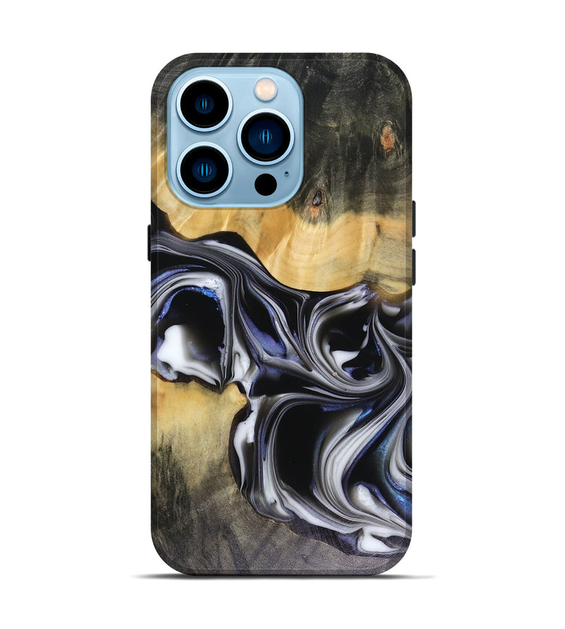 iPhone 14 Pro Wood Live Edge Phone Case - Glynis (Black & White, 816135)