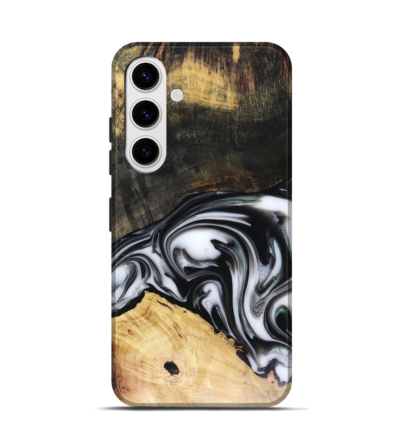 Galaxy S25 Wood Live Edge Phone Case - Flora (Black & White, 816136)