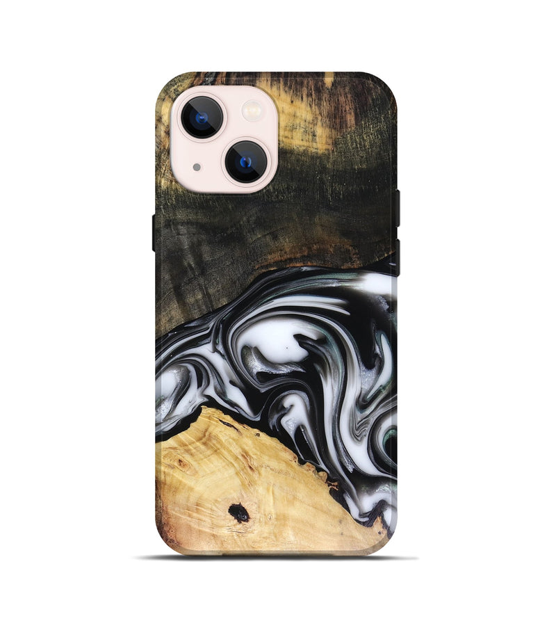 iPhone 13 mini Wood Live Edge Phone Case - Flora (Black & White, 816136)