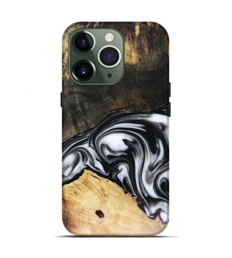 iPhone 13 Pro Wood Live Edge Phone Case - Flora (Black & White, 816136)