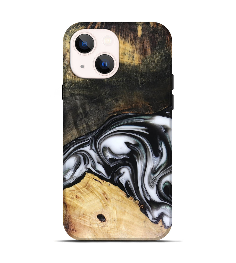 iPhone 14 Wood Live Edge Phone Case - Flora (Black & White, 816136)