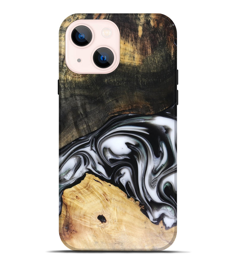 iPhone 14 Plus Wood Live Edge Phone Case - Flora (Black & White, 816136)