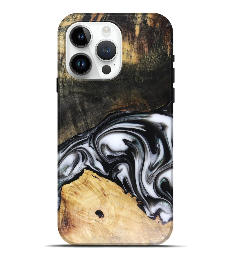 iPhone 15 Pro Max Wood Live Edge Phone Case - Flora (Black & White, 816136)