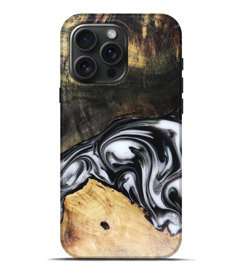 iPhone 16 Pro Max Wood Live Edge Phone Case - Flora (Black & White, 816136)