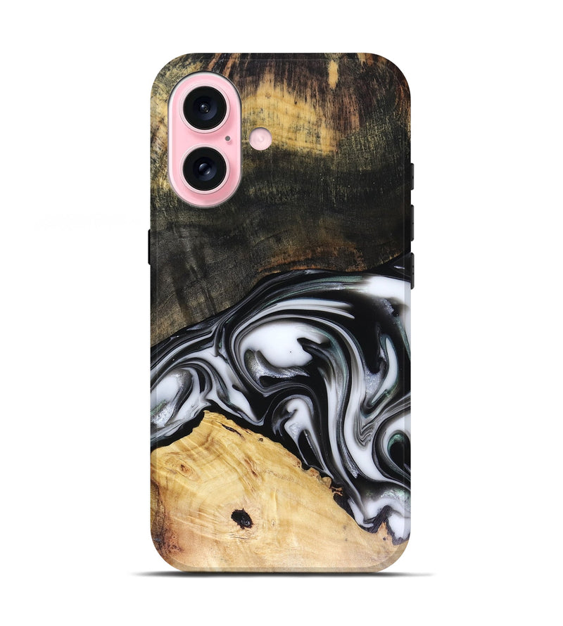 iPhone 17 Wood Live Edge Phone Case - Flora (Black & White, 816136)