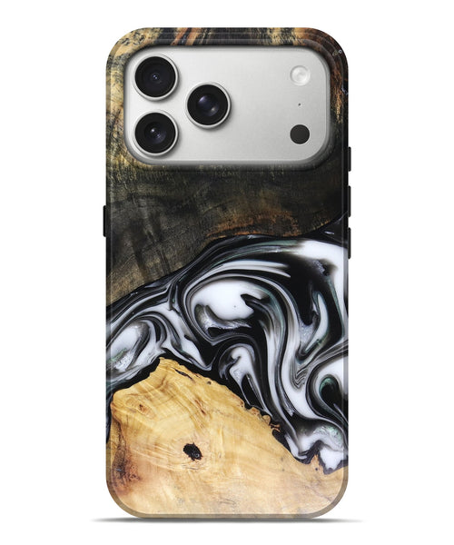 iPhone 17 Pro Max Wood Live Edge Phone Case - Flora (Black & White, 816136)