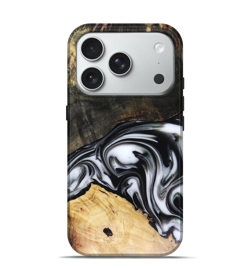 iPhone 18 Pro Wood Live Edge Phone Case - Flora (Black & White, 816136)
