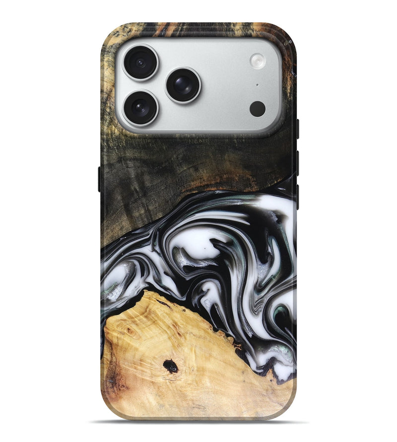 iPhone 18 Pro Max Wood Live Edge Phone Case - Flora (Black & White, 816136)