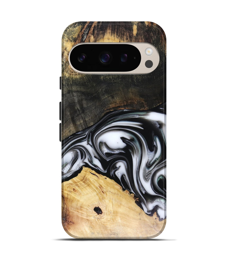 Pixel 9 Pro Wood Live Edge Phone Case - Flora (Black & White, 816136)