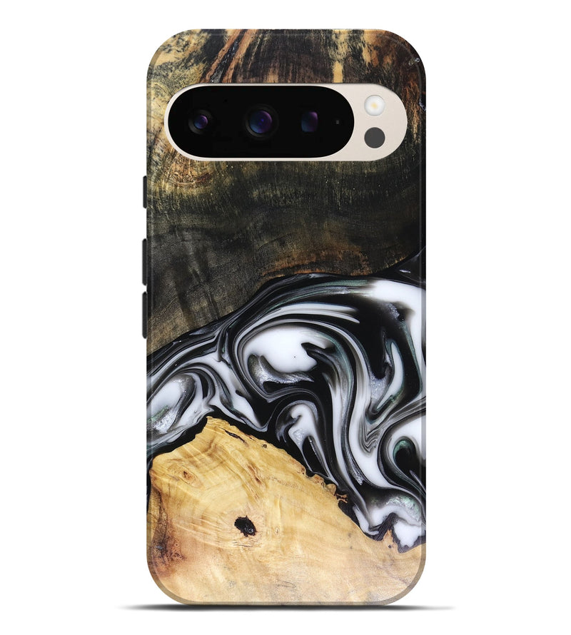 Pixel 9 Pro XL Wood Live Edge Phone Case - Flora (Black & White, 816136)