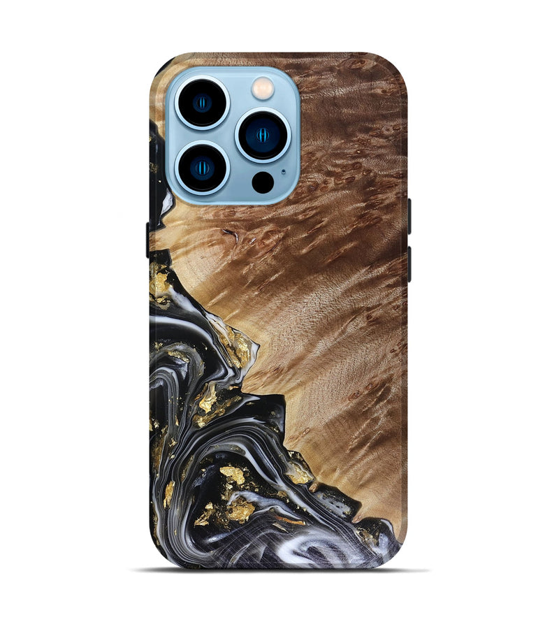 iPhone 14 Pro Wood Live Edge Phone Case - Myla (Black & White, 816138)