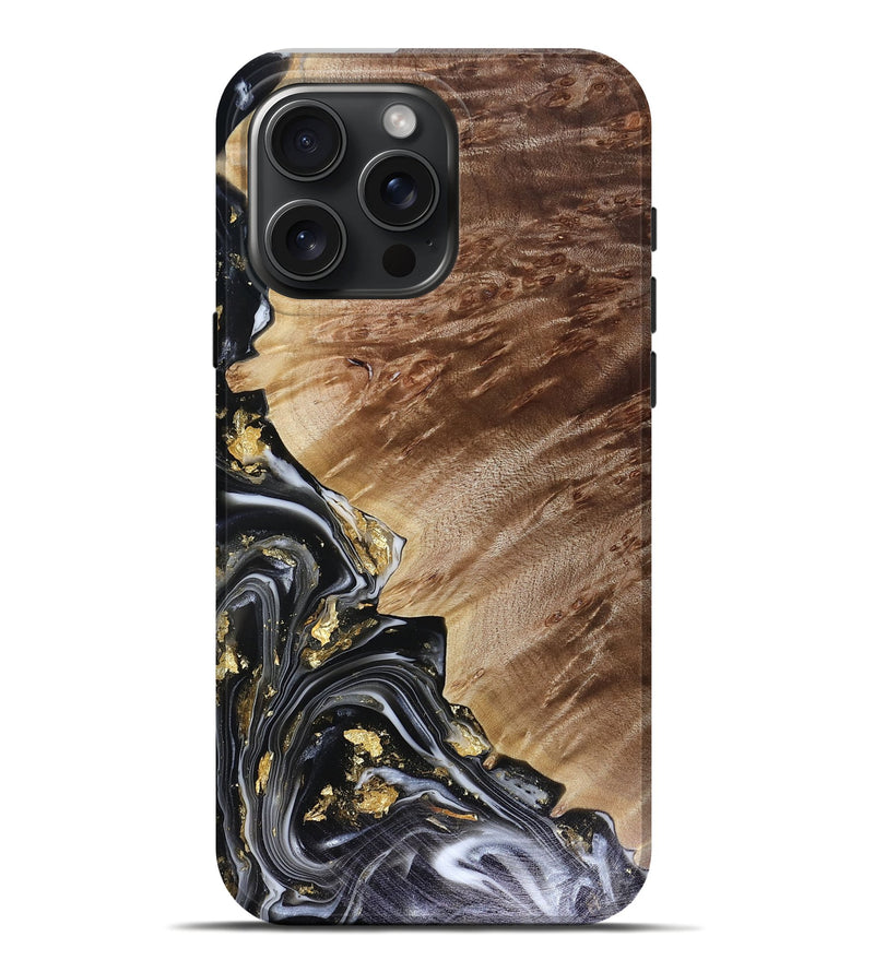 iPhone 16 Pro Max Wood Live Edge Phone Case - Myla (Black & White, 816138)