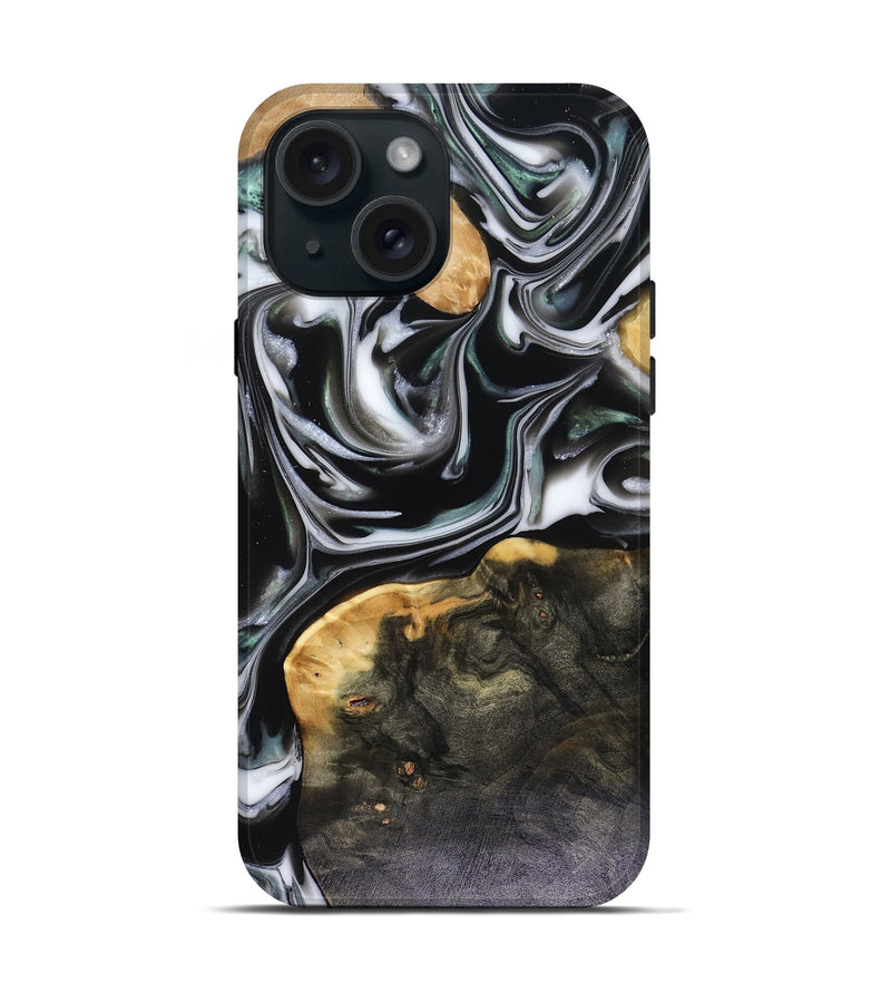 iPhone 15 Wood Live Edge Phone Case - Helena (Black & White, 816139)