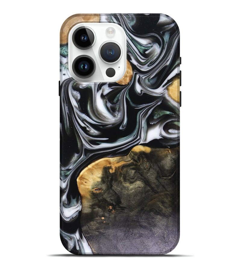 iPhone 15 Pro Max Wood Live Edge Phone Case - Helena (Black & White, 816139)