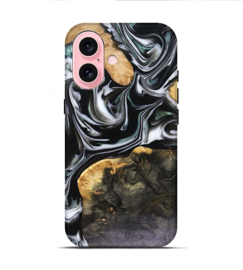 iPhone 16 Wood Live Edge Phone Case - Helena (Black & White, 816139)