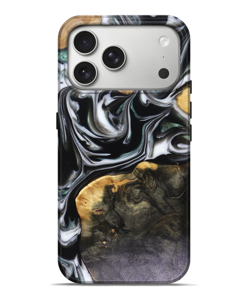 iPhone 17 Pro Max Wood Live Edge Phone Case - Helena (Black & White, 816139)
