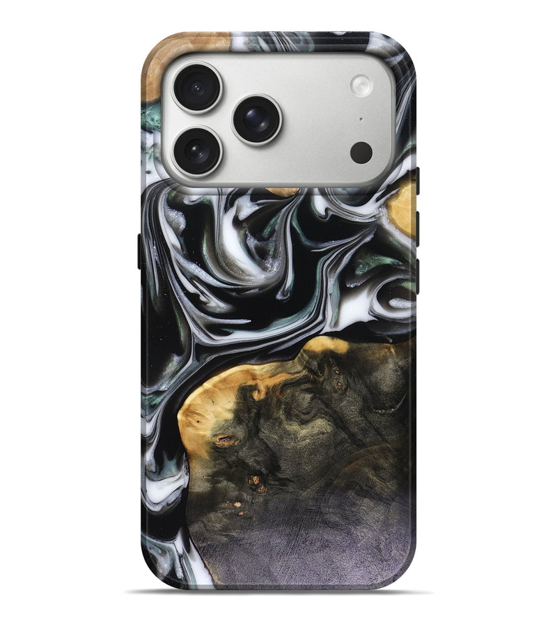iPhone 17 Pro Max Wood Live Edge Phone Case - Helena (Black & White, 816139)