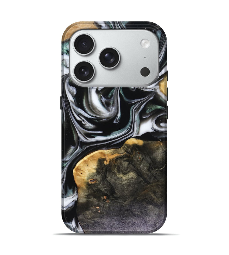 iPhone 18 Pro Wood Live Edge Phone Case - Helena (Black & White, 816139)