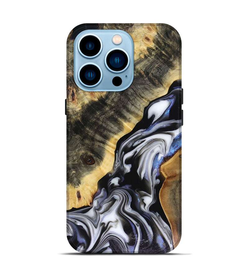 iPhone 14 Pro Wood Live Edge Phone Case - Kassie (Black & White, 816141)