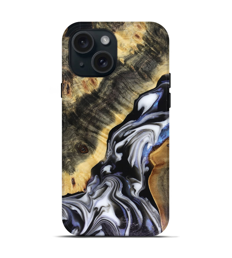 iPhone 15 Wood Live Edge Phone Case - Kassie (Black & White, 816141)