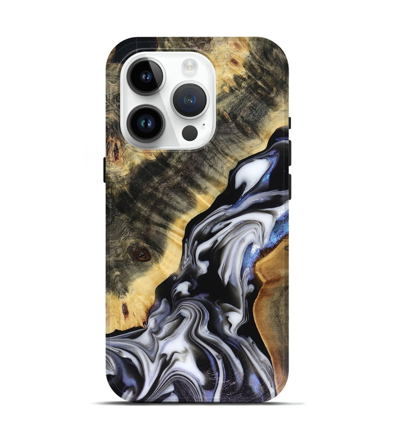iPhone 15 Pro Wood Live Edge Phone Case - Kassie (Black & White, 816141)
