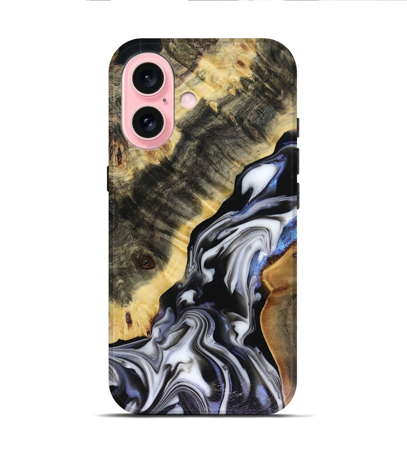 iPhone 16 Wood Live Edge Phone Case - Kassie (Black & White, 816141)