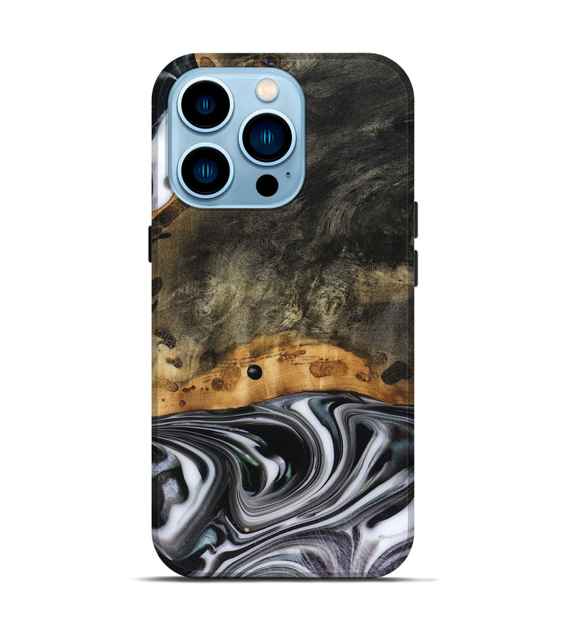 iPhone 14 Pro Wood Live Edge Phone Case - Kayson (Black & White, 816143)