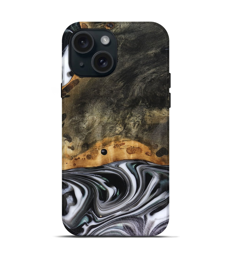 iPhone 15 Wood Live Edge Phone Case - Kayson (Black & White, 816143)