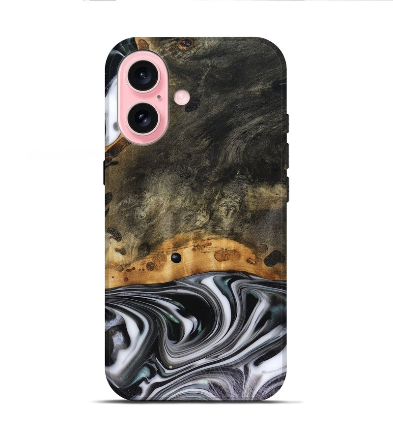 iPhone 16 Wood Live Edge Phone Case - Kayson (Black & White, 816143)