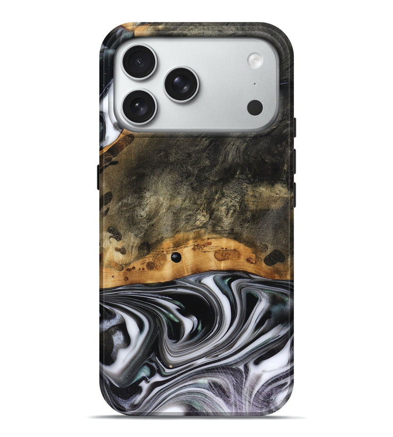 iPhone 18 Pro Max Wood Live Edge Phone Case - Kayson (Black & White, 816143)