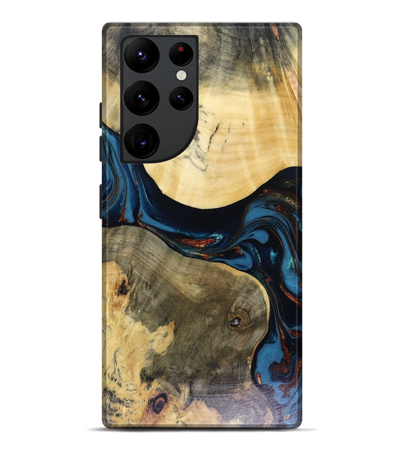 Galaxy S22 Ultra Wood Live Edge Phone Case - Melinda (Teal & Gold, 816148)
