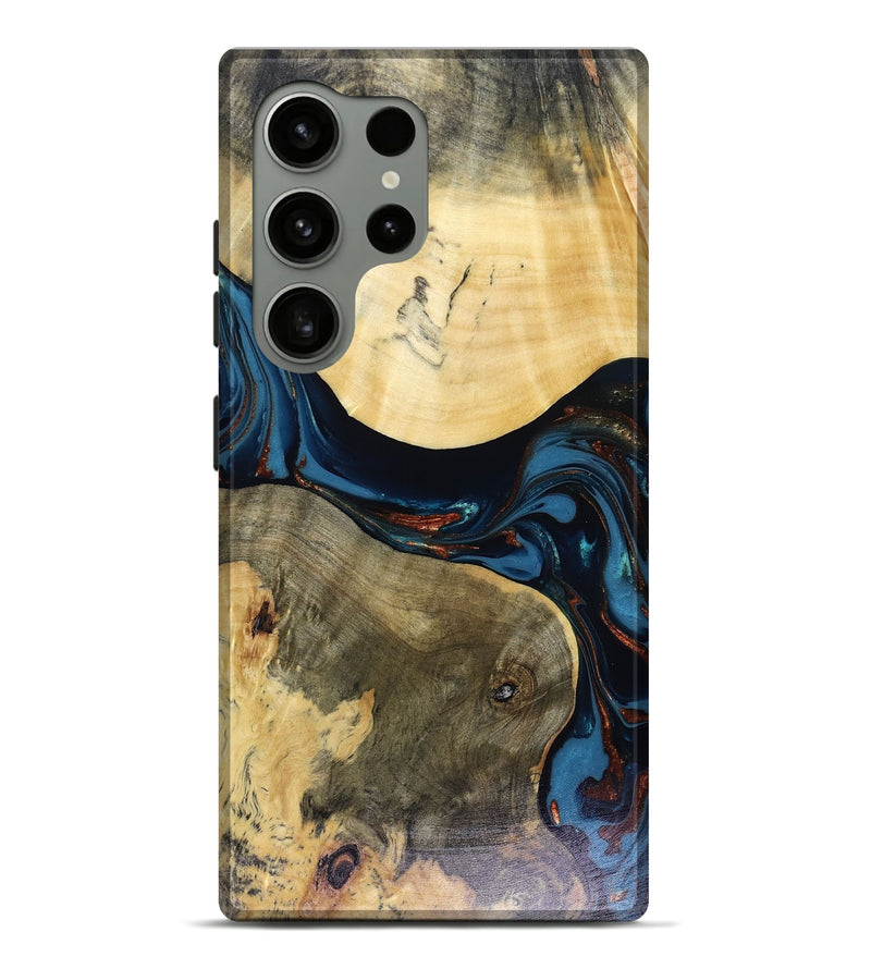 Galaxy S24 Ultra Wood Live Edge Phone Case - Melinda (Teal & Gold, 816148)