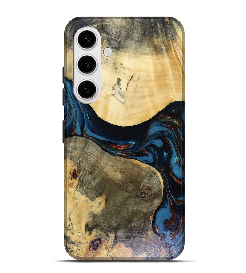Galaxy S25 Plus Wood Live Edge Phone Case - Melinda (Teal & Gold, 816148)