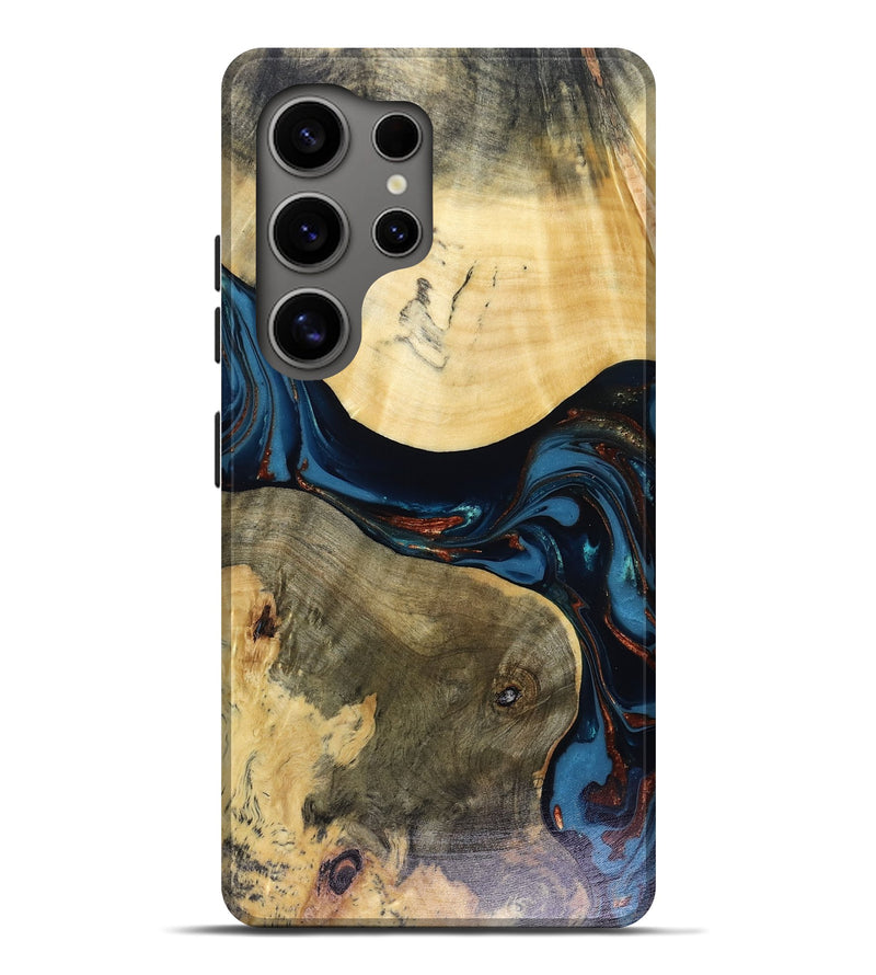 Galaxy S25 Ultra Wood Live Edge Phone Case - Melinda (Teal & Gold, 816148)