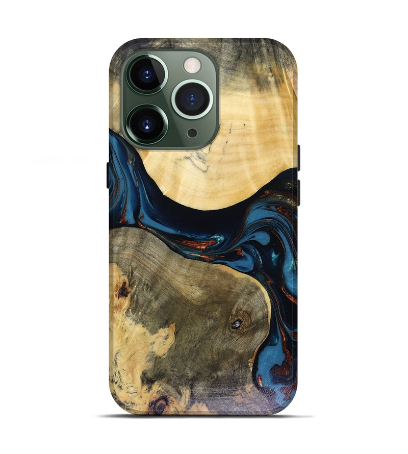 iPhone 13 Pro Wood Live Edge Phone Case - Melinda (Teal & Gold, 816148)
