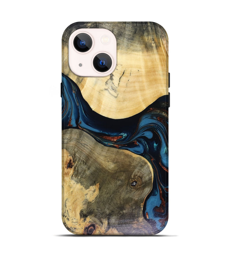 iPhone 14 Wood Live Edge Phone Case - Melinda (Teal & Gold, 816148)