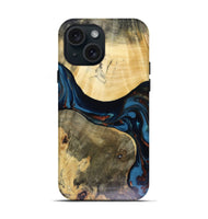iPhone 15 Wood Live Edge Phone Case - Melinda (Teal & Gold, 816148)